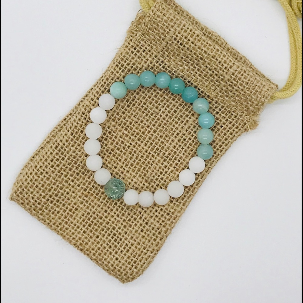 Amazonite Snow Quartz Flourite Gemstone  Bracelet - Picture 3 of 6